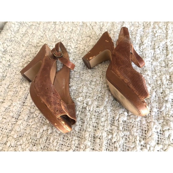RARE Vtg Jeffery Campbell Handmade Cognac Leather Peep Toe Slingback Heels 9 - Picture 9 of 12